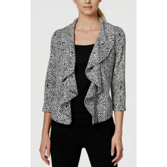 Calvin Klein Open Front Waterfall Herringbone Ruffle Blazer - Picture 2 of 6